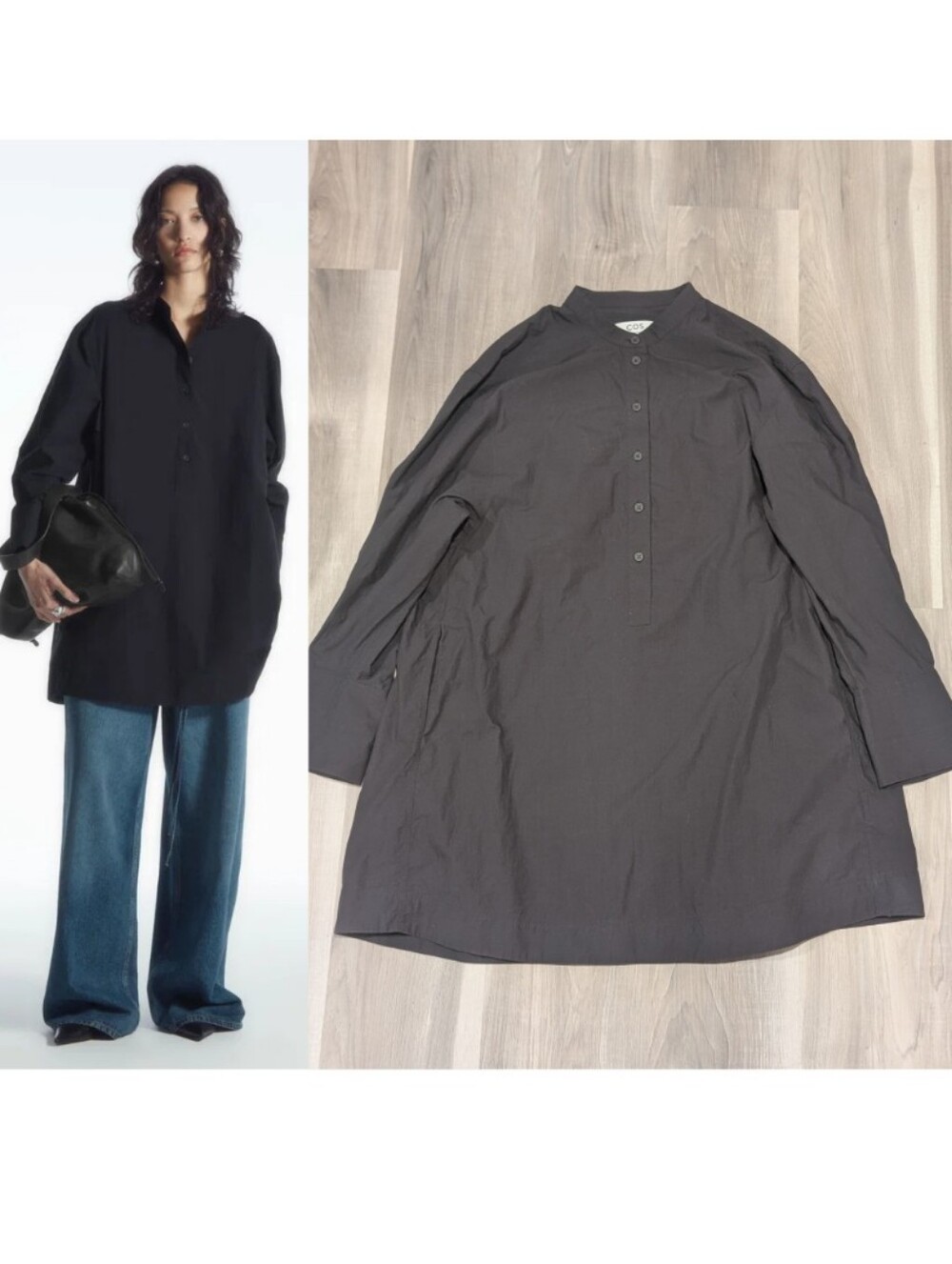 COS | Collarless Mini Shirt Dress In Black